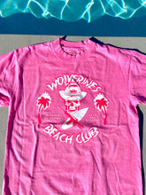 Load image into Gallery viewer, Neon Pink Front Hit Tee, with large front Screened No Kooks, No Commies Beach Club Jolly Roger design.
