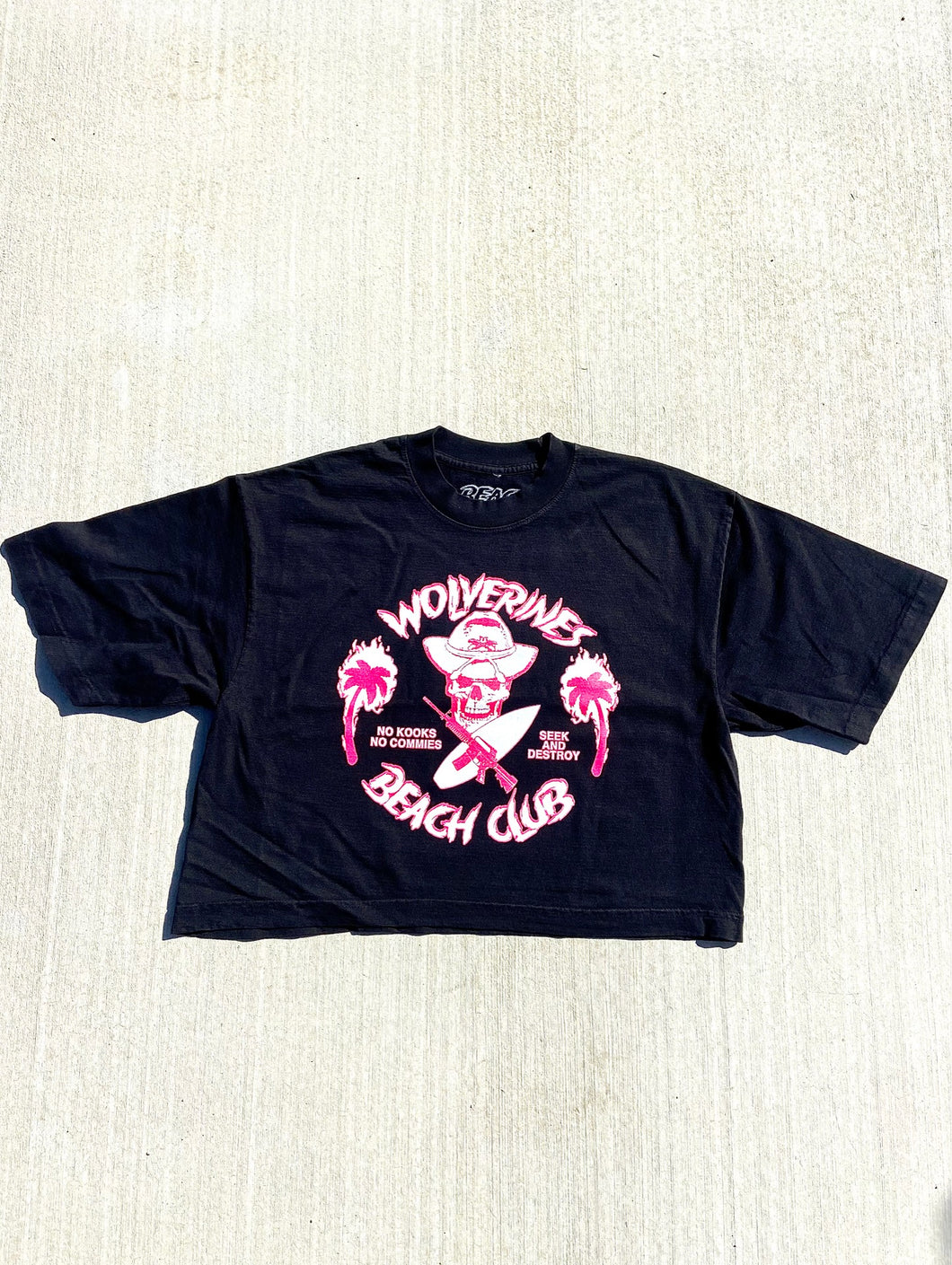 Lady's Oversized Crop Top Wolverines Tee in Black