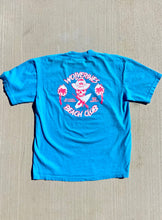 Load image into Gallery viewer, Bright Blue Wolverines Tee, No Kooks, No Commies Beach Club Jolly Roger design.
