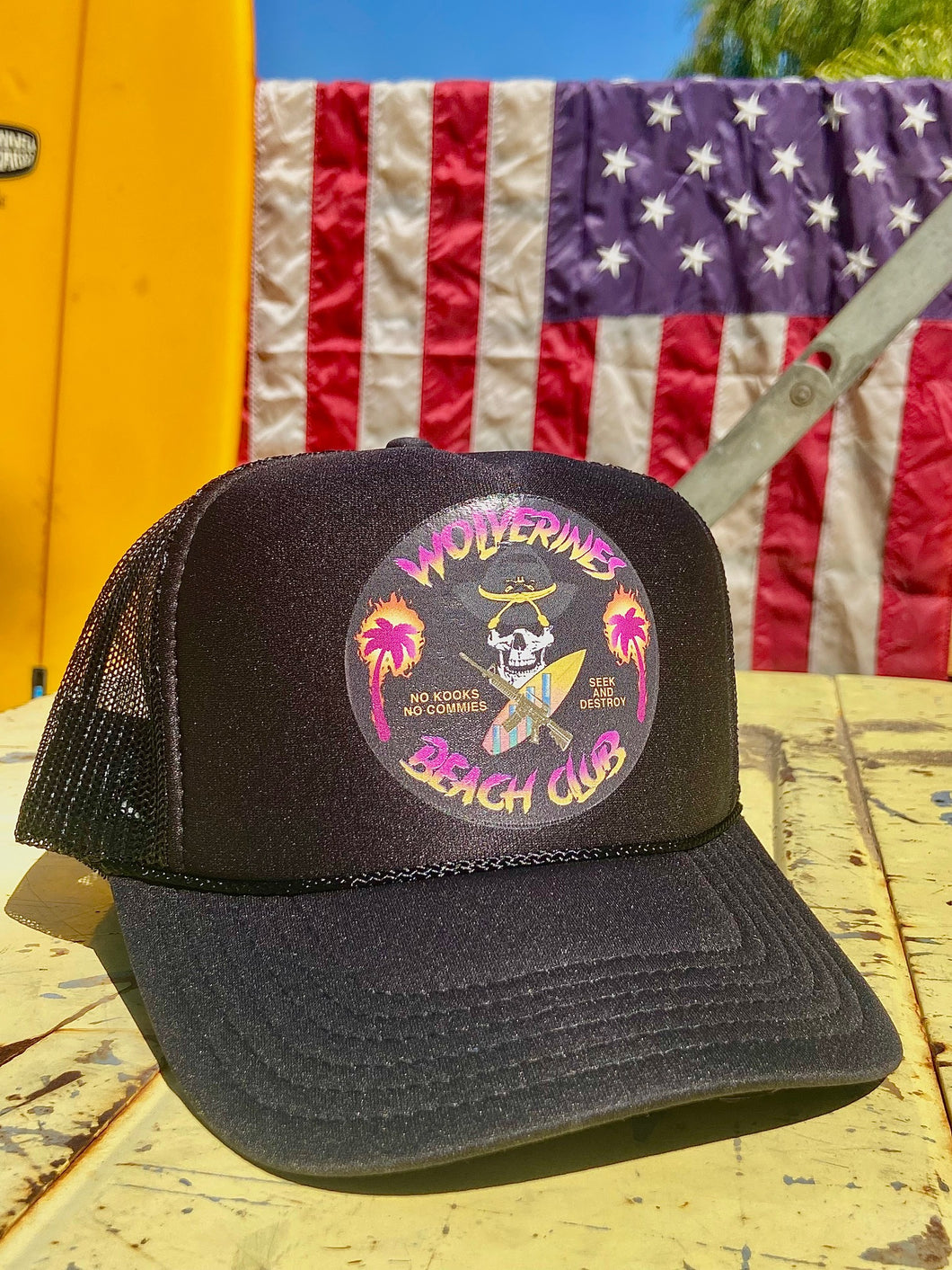Wolverines Beach Club Jolly Roger Design Trucker Hat